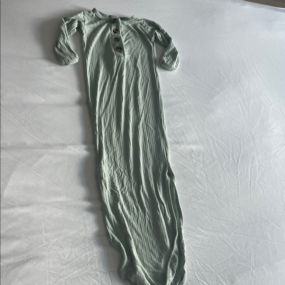 Long Mint Green Henley Sleep Gown with Buttons